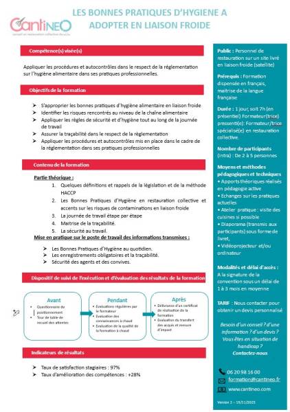 Formation sur les bonnes pratiques hygiène en Liaison Froide